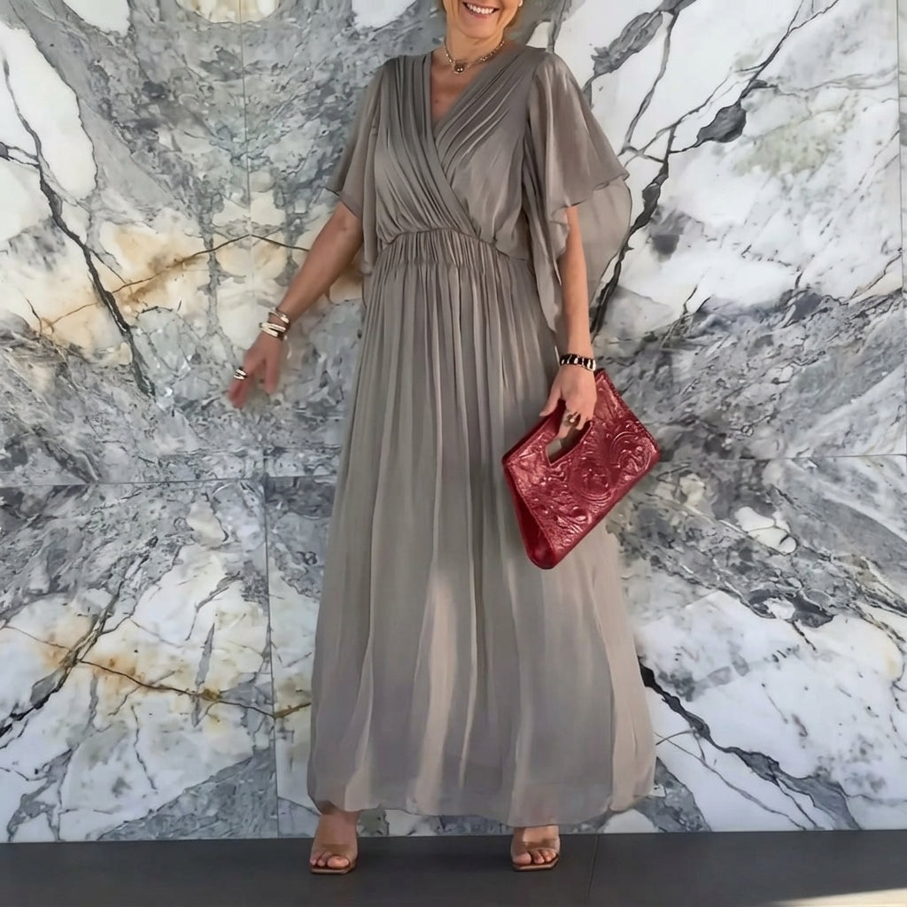 Ava – Solid V-Neck Lace-Up Midi Dress