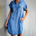 Emily – Denim Button-Up Puff Sleeve Dress