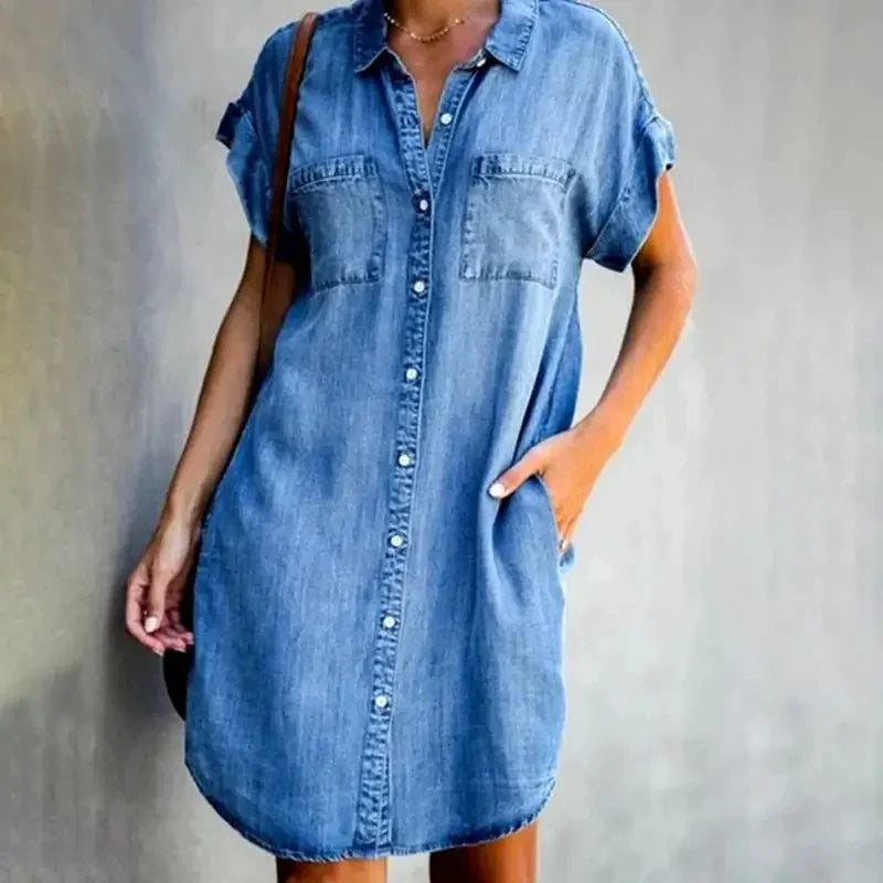 Emily – Denim Button-Up Puff Sleeve Dress