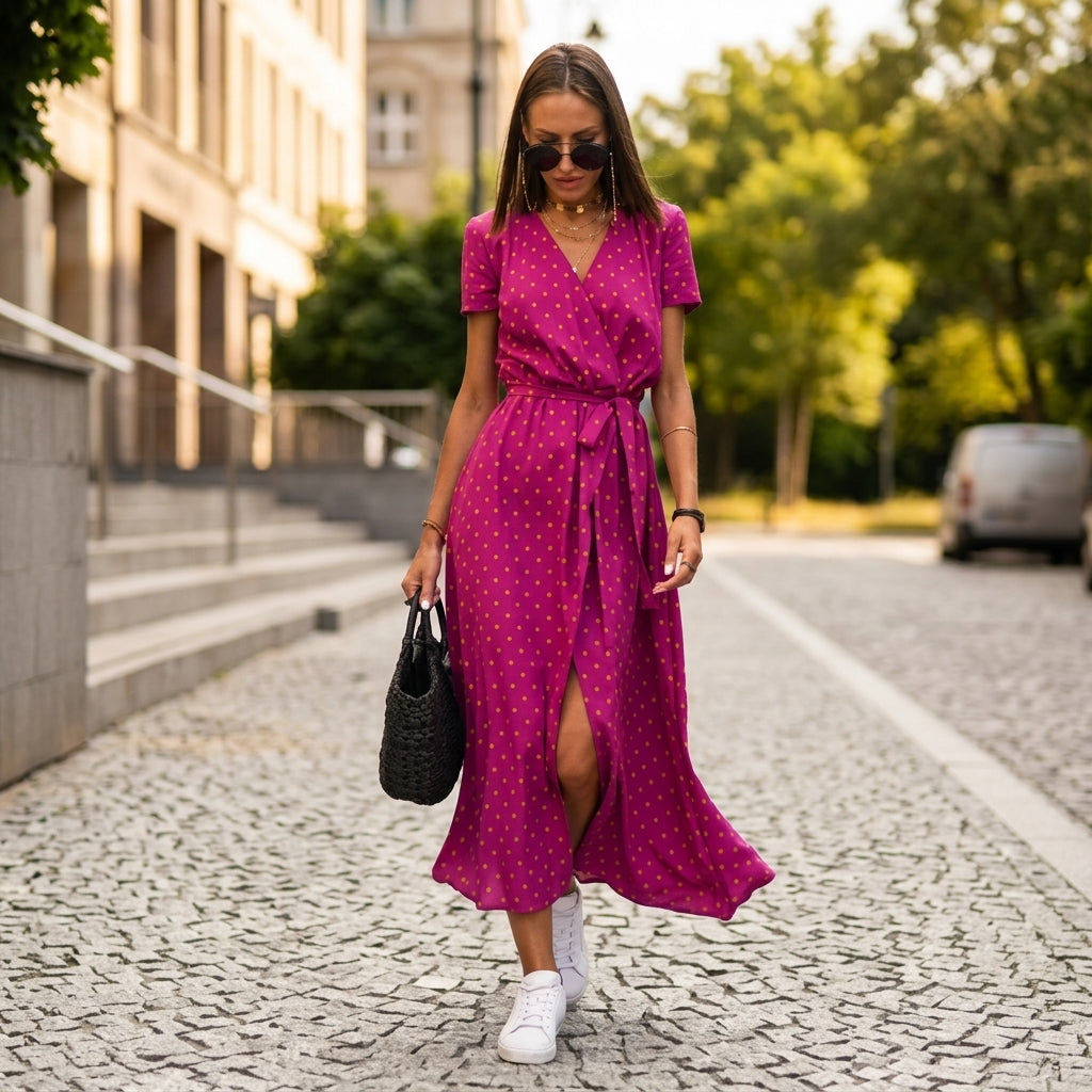 Madison – Printed V-Neck Lace-Up Mini Dress