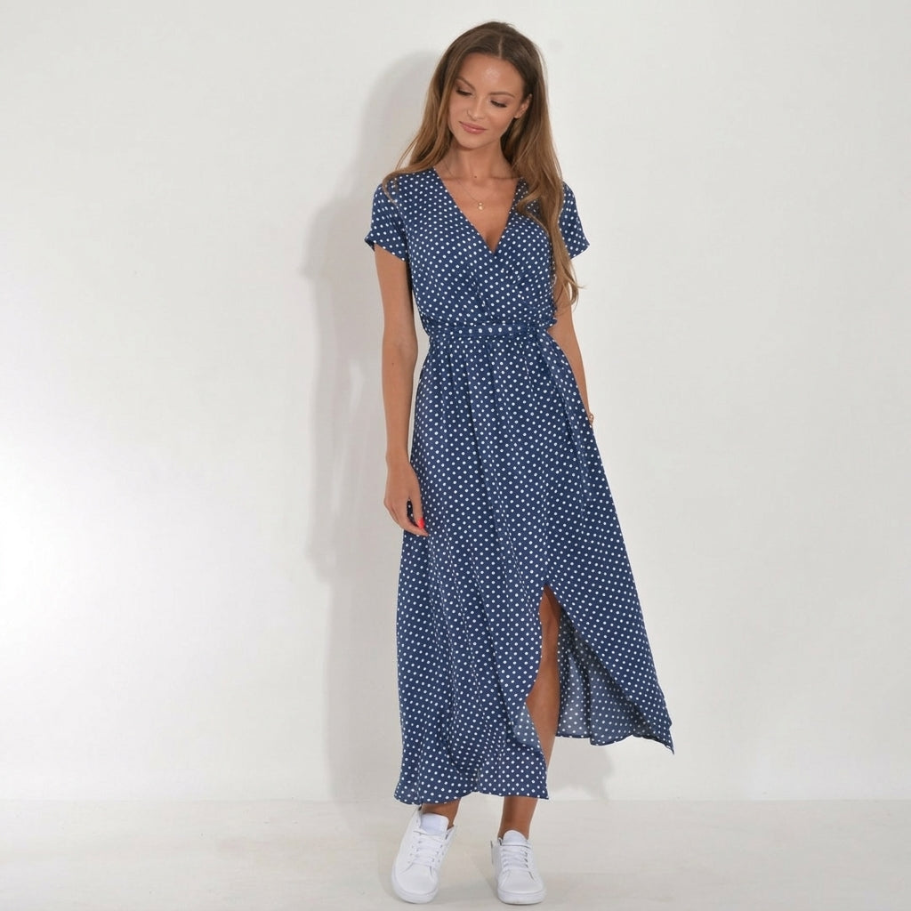 Madison – Printed V-Neck Lace-Up Mini Dress