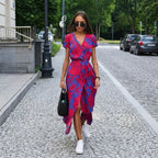Madison – Printed V-Neck Lace-Up Mini Dress