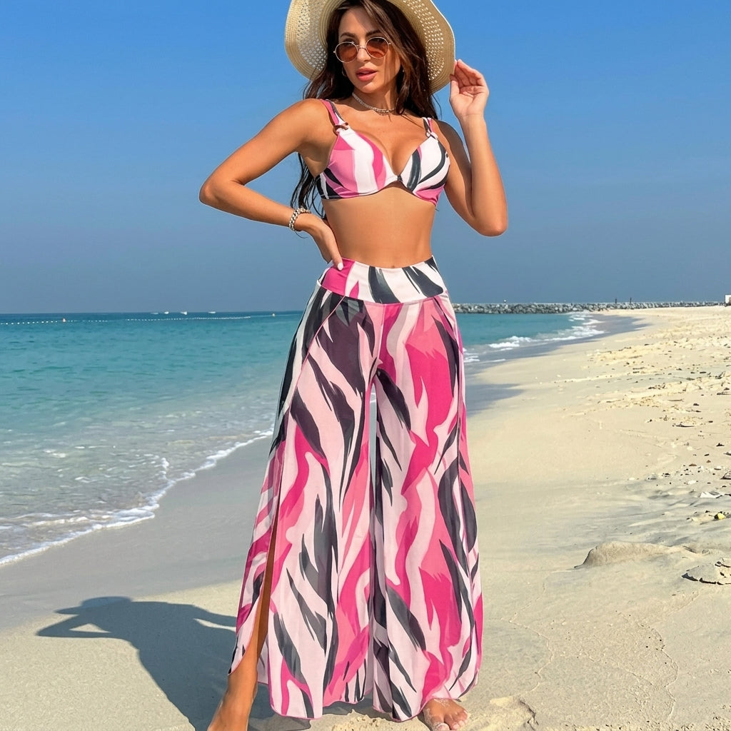 Samantha – Striped Three-Piece Bikini Set