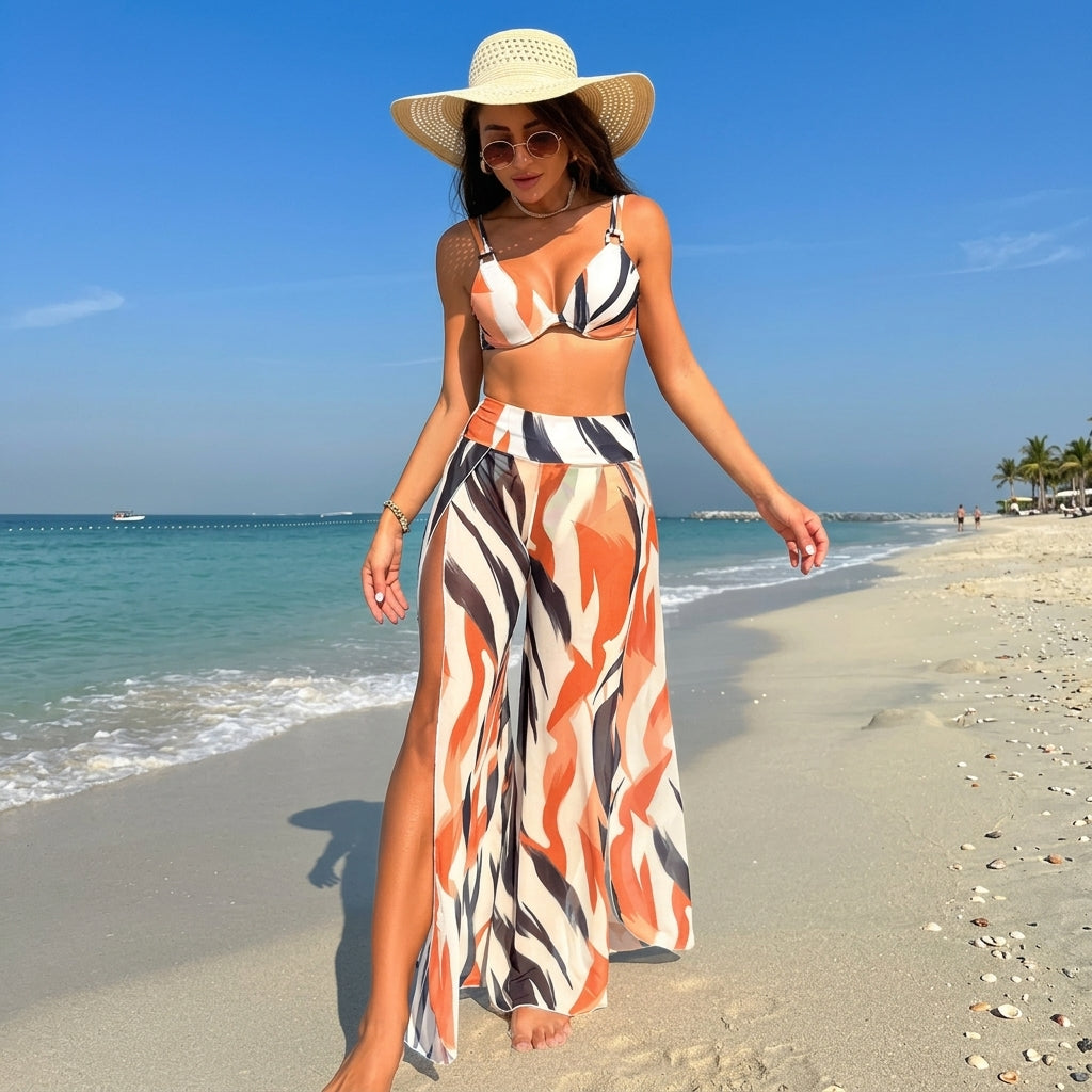 Samantha – Striped Three-Piece Bikini Set