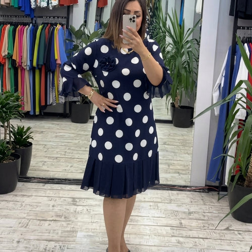 Amelia – Polka Dot Pleated A-Line Dress