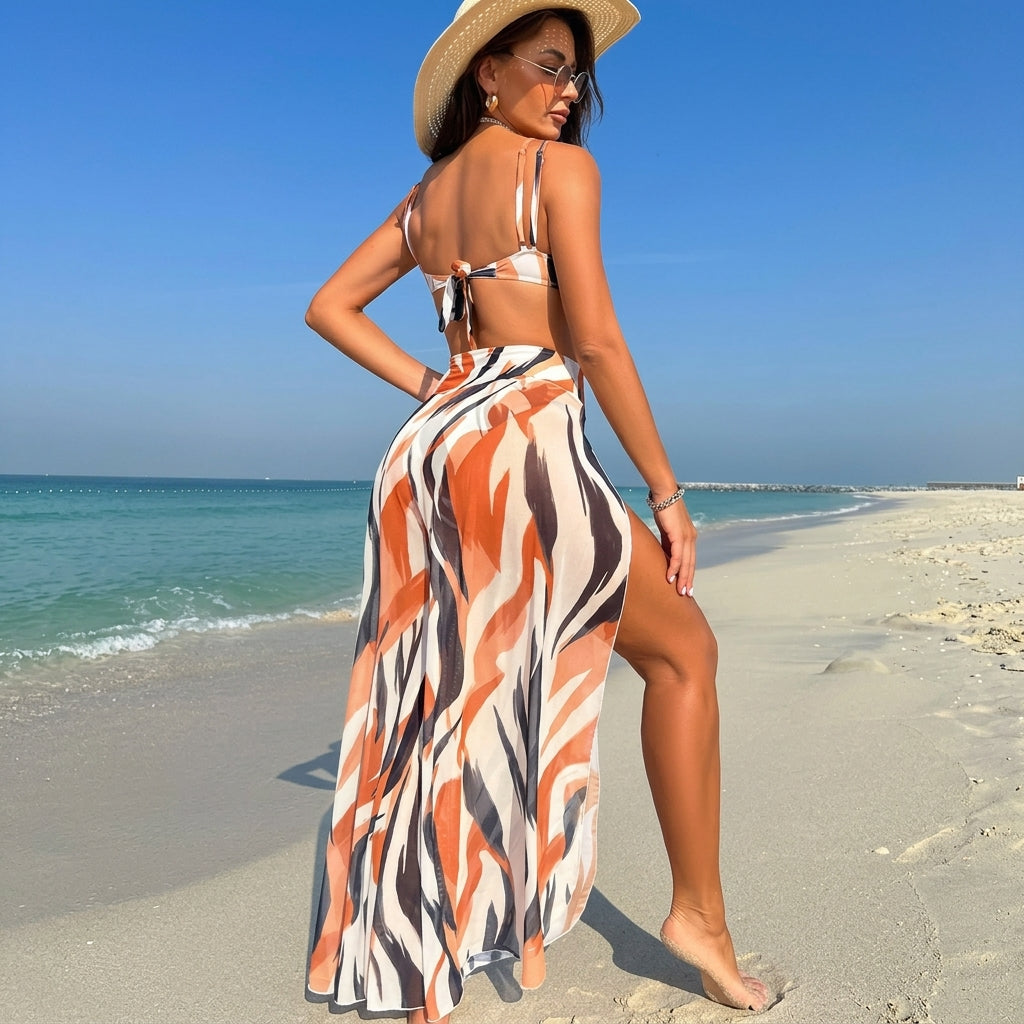 Samantha – Striped Three-Piece Bikini Set