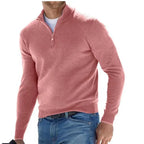 2024 Men's Autumn Long Sleeve V-neck Tops, New European and American Style Woolen Zipper Casual Business Slim Fit Polo Shirts