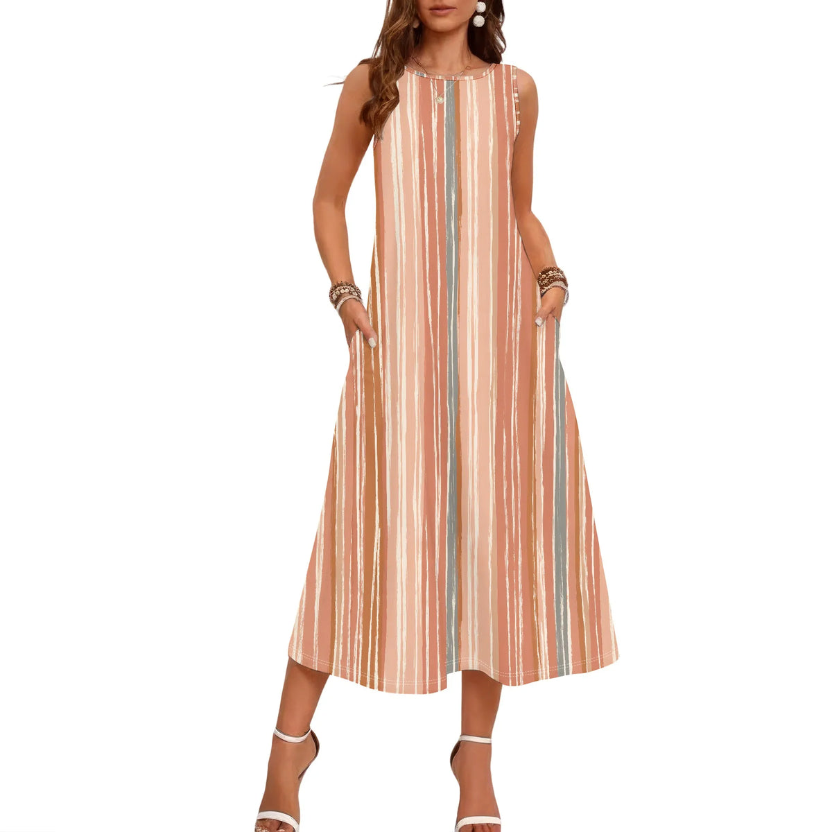 Olivia – Striped Sleeveless Loose-Fit Midi Dress