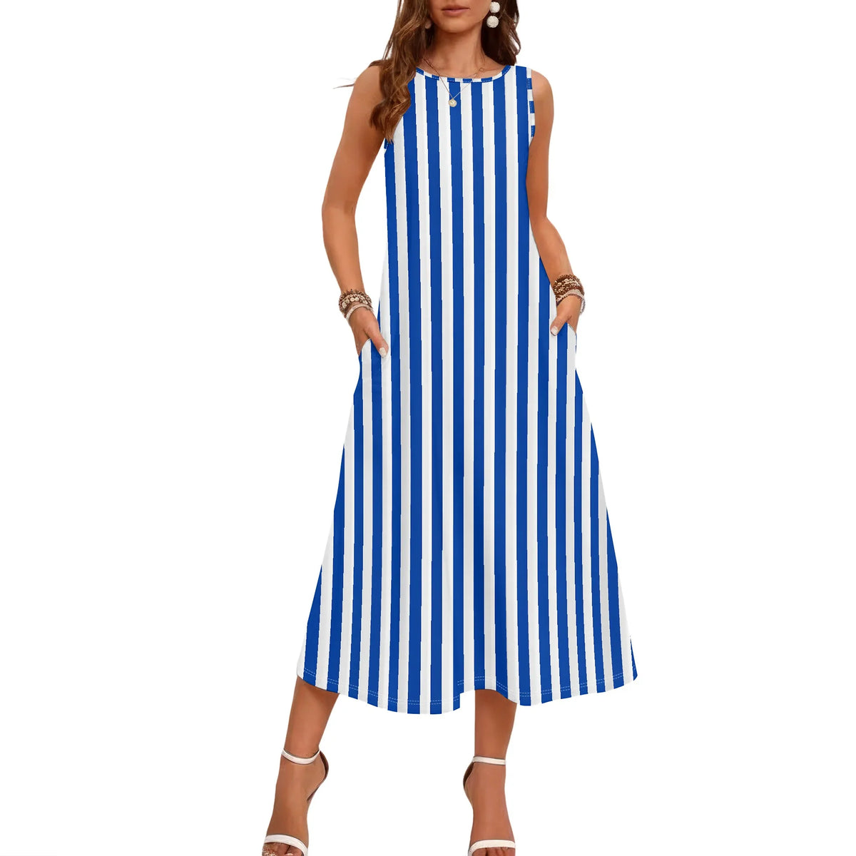 Olivia – Striped Sleeveless Loose-Fit Midi Dress