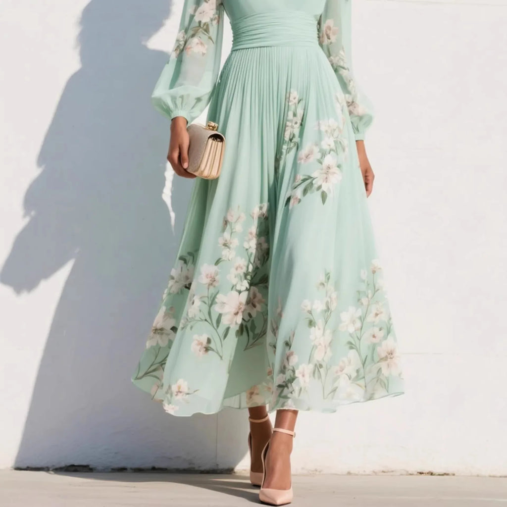 Sofia – V-Neck Printed A-Line Maxi Dress