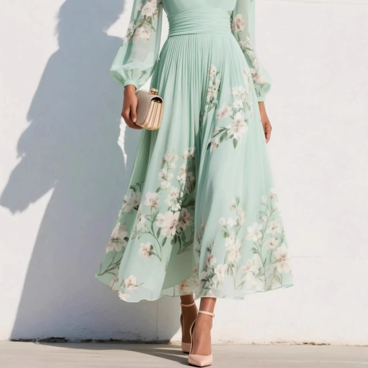 Sofia – V-Neck Printed A-Line Maxi Dress