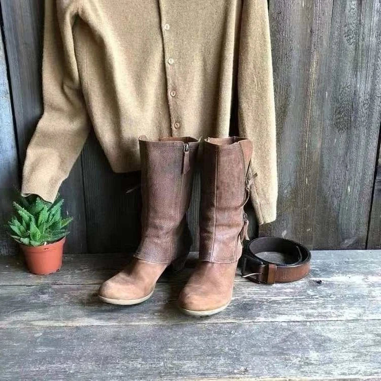 Sofia – Brown Pleated Suede Knee-High Boots