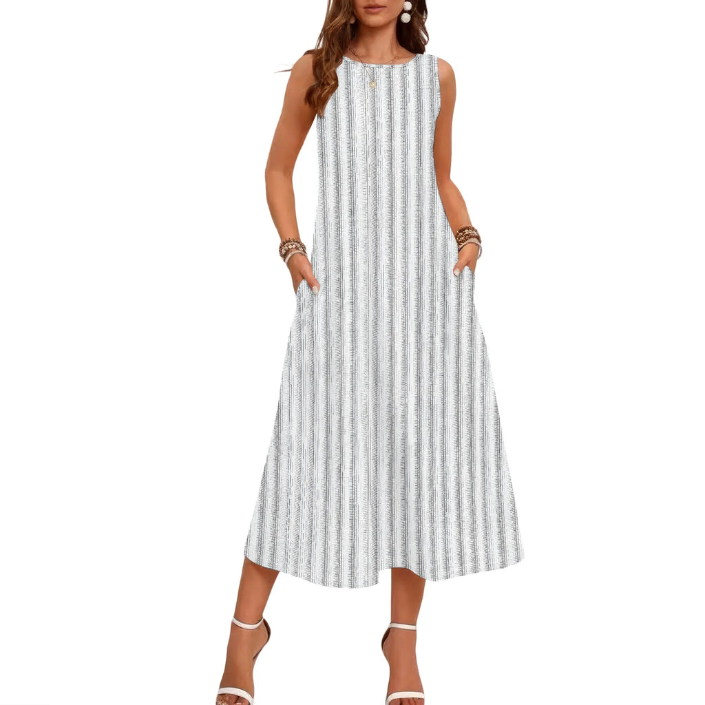 Olivia – Striped Sleeveless Loose-Fit Midi Dress