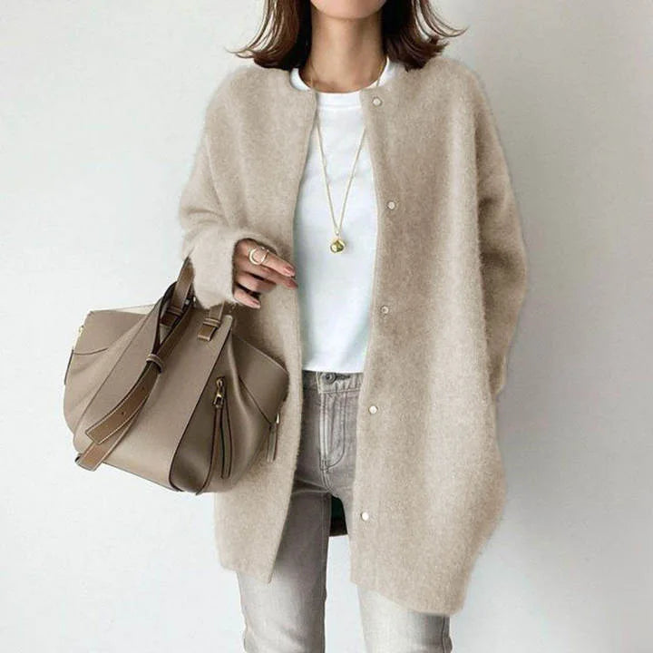 Olivia – Solid Knit O-Neck Button Cardigan