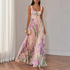 Sofia – Pleated Floral Square-Neck Maxi Dress