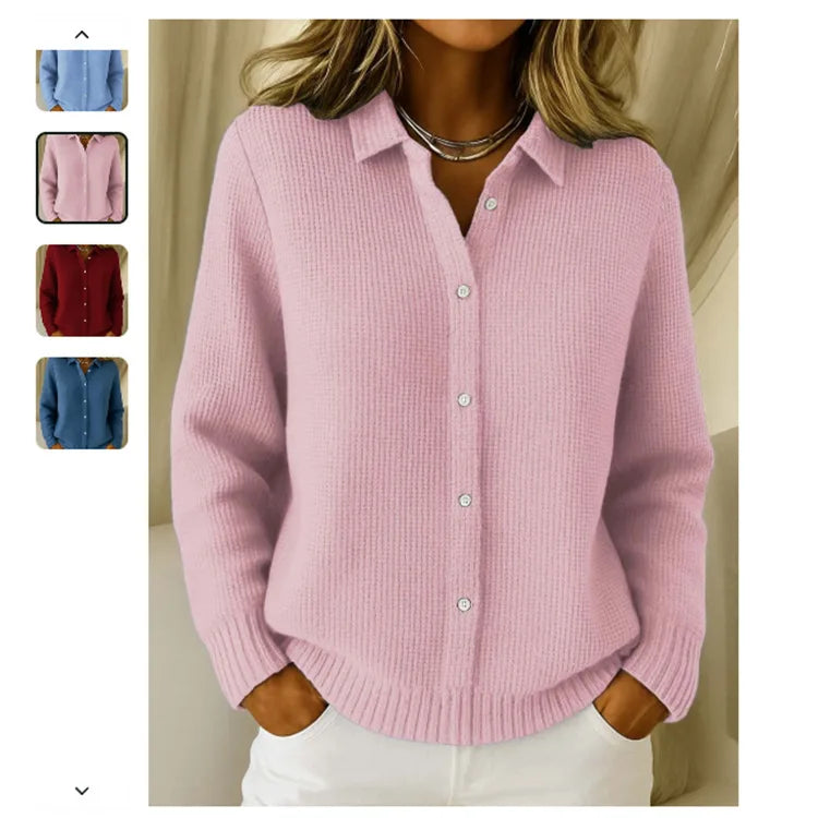 Lauren – Button-Up Knit Lapel Cardigan