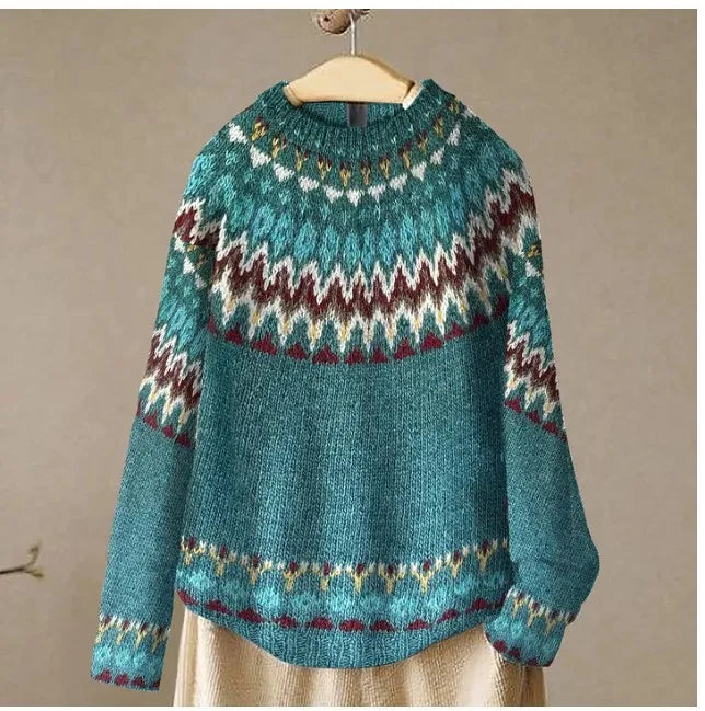 Sofia – Printed O-Neck Long-Sleeve Knit Sweater