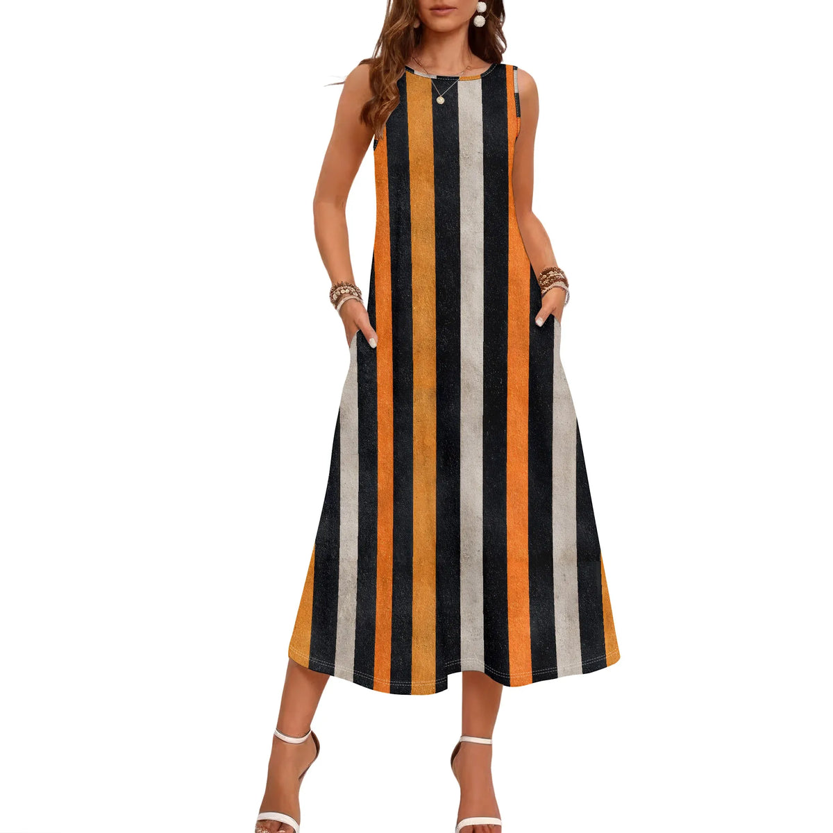 Olivia – Striped Sleeveless Loose-Fit Midi Dress