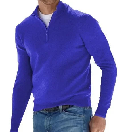 2024 Men's Autumn Long Sleeve V-neck Tops, New European and American Style Woolen Zipper Casual Business Slim Fit Polo Shirts