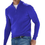 2024 Men's Autumn Long Sleeve V-neck Tops, New European and American Style Woolen Zipper Casual Business Slim Fit Polo Shirts