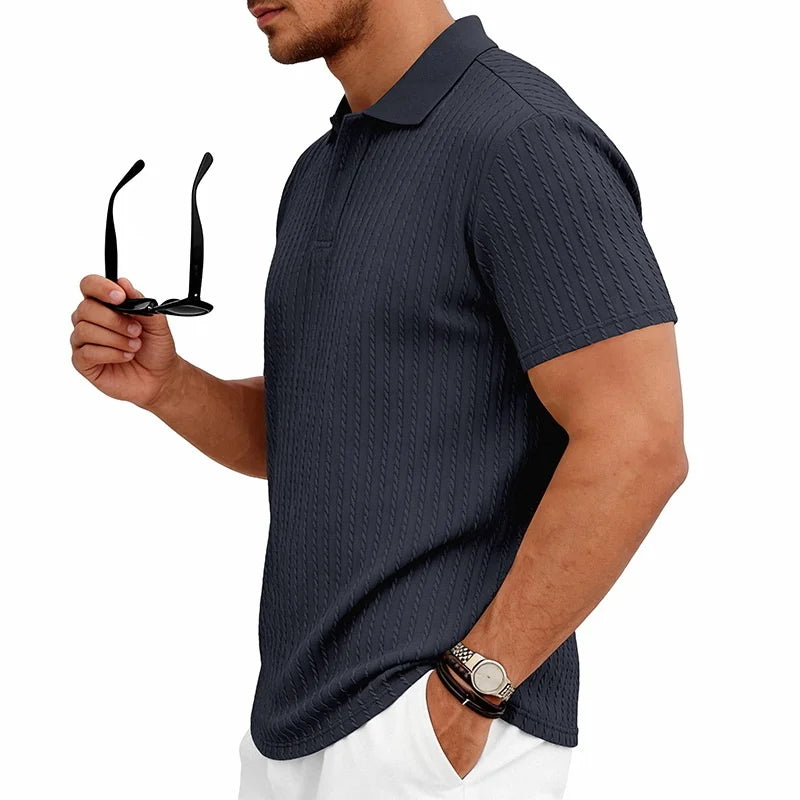 Ethan – Textured Knit Short-Sleeve Polo