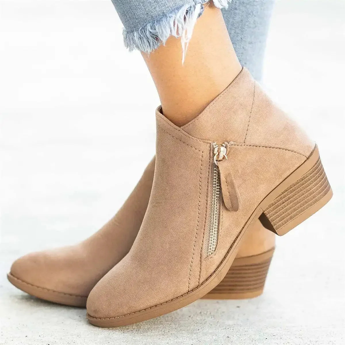 Sofia – Round Toe Side-Zip Ankle Boots