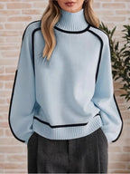 Autumn Winter Half-high Collar Three-dimensional Striped Slimming Casual Loose Pullover Sweater Top Women's Lazy Style Sweater