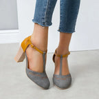 Clara – Color Block Buckle High-Heel Mules