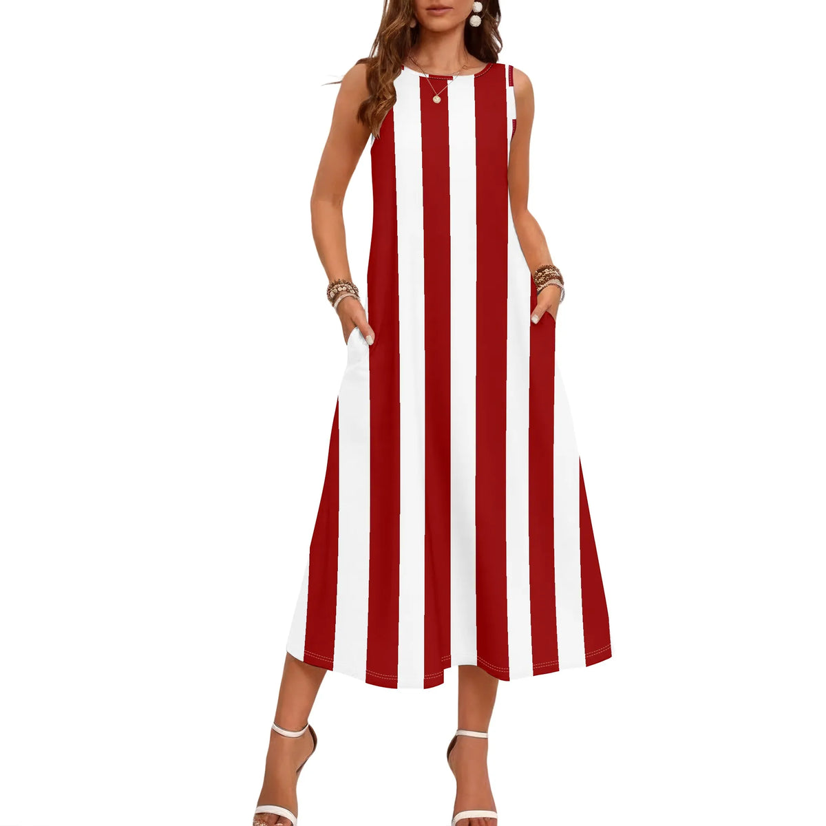 Olivia – Striped Sleeveless Loose-Fit Midi Dress