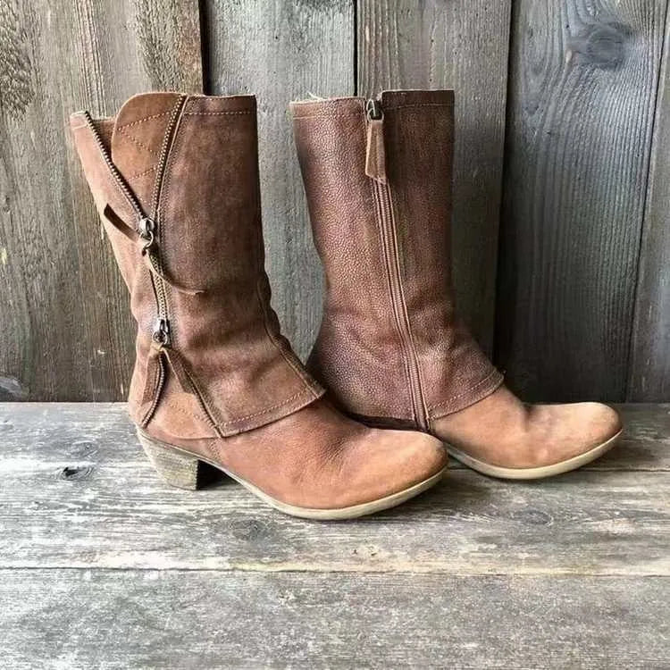 Sofia – Brown Pleated Suede Knee-High Boots
