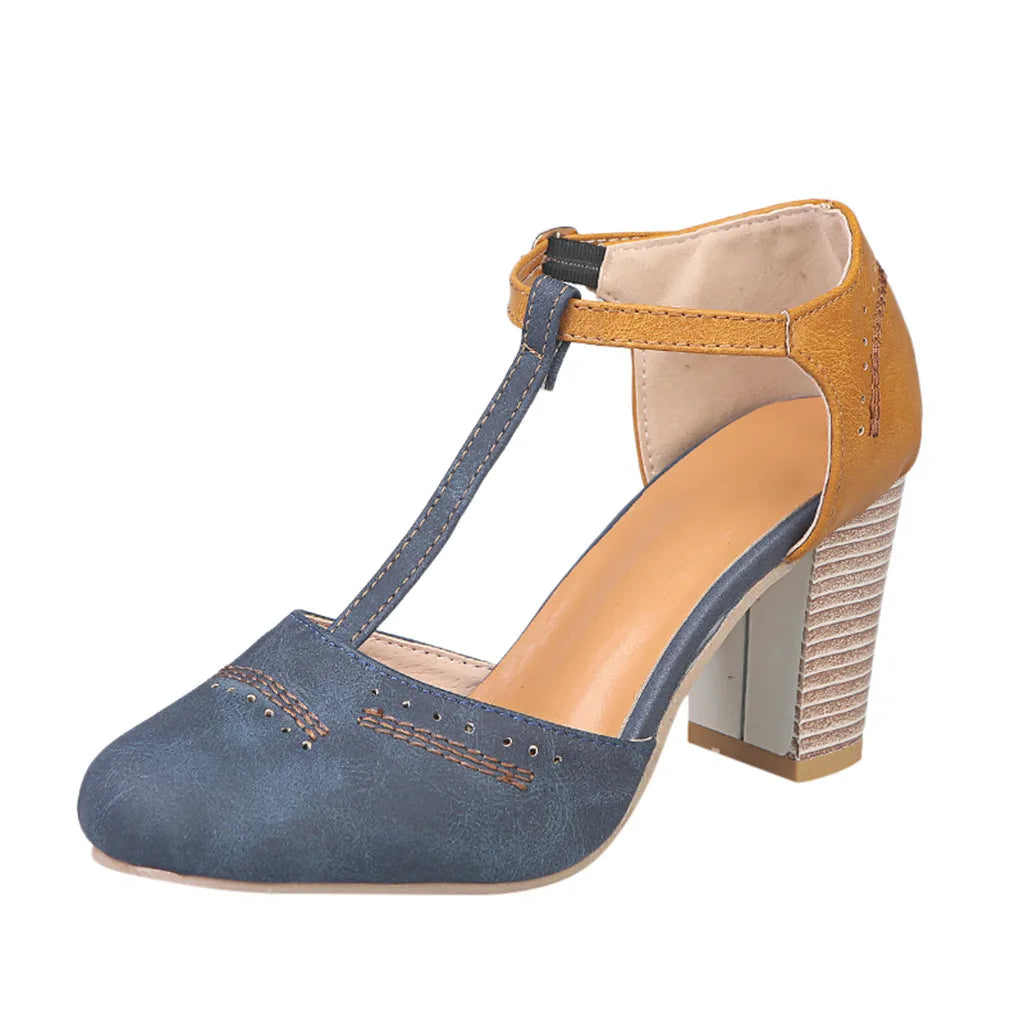 Clara – Color Block Buckle High-Heel Mules
