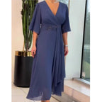 Amelia – V-Neck Draped A-Line Midi Dress