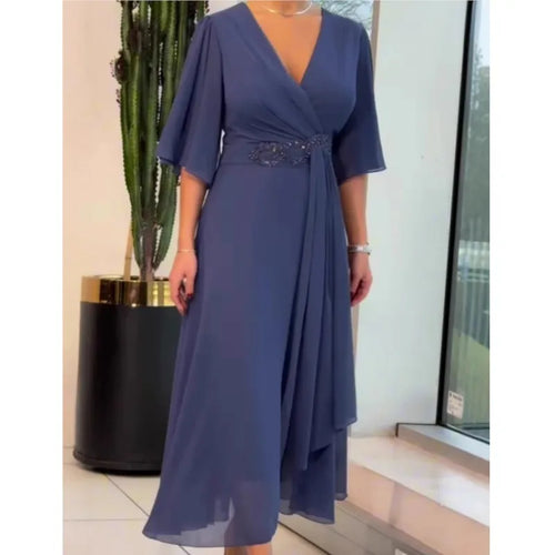 Amelia – V-Neck Draped A-Line Midi Dress