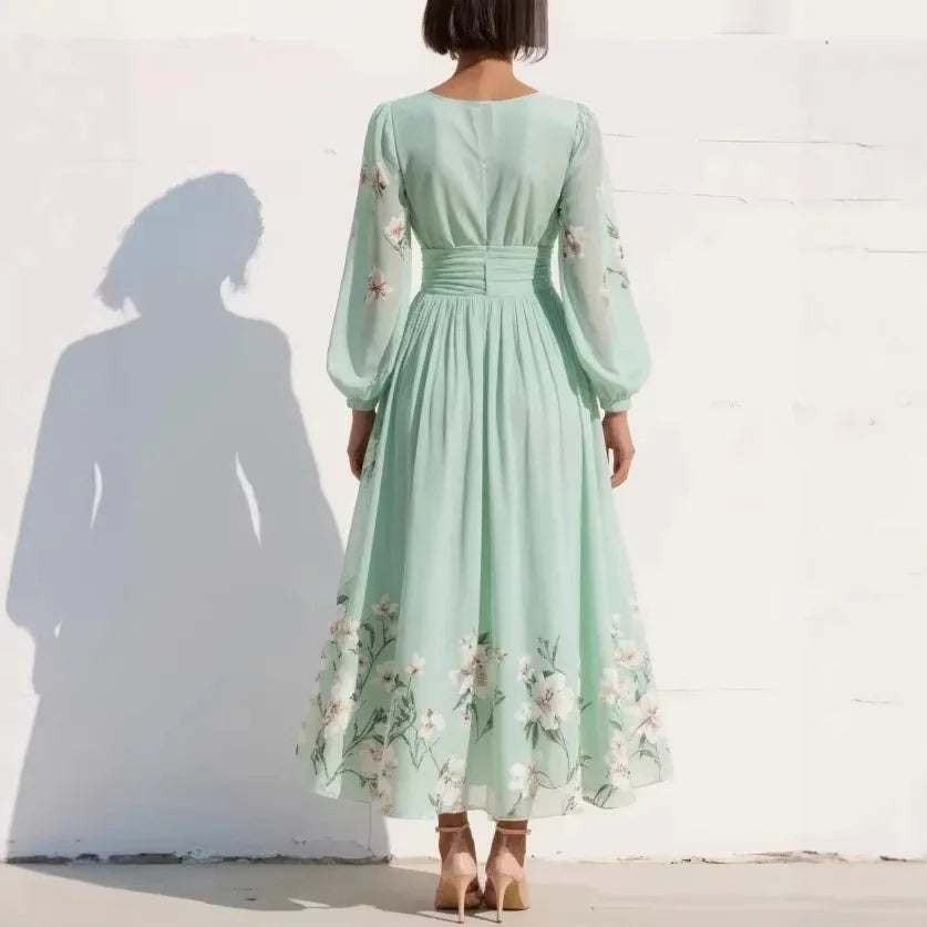 Sofia – V-Neck Printed A-Line Maxi Dress