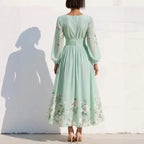 Sofia – V-Neck Printed A-Line Maxi Dress
