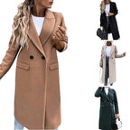 Casual Button Pocket Long Cardigan Woolen Trench Coats Autumn WInter Women Loose Solid Color Overcoats JYFS-8612