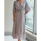 Amelia – V-Neck Draped A-Line Midi Dress