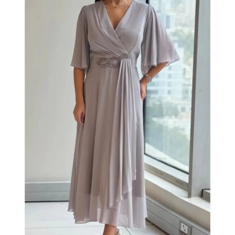 Amelia – V-Neck Draped A-Line Midi Dress