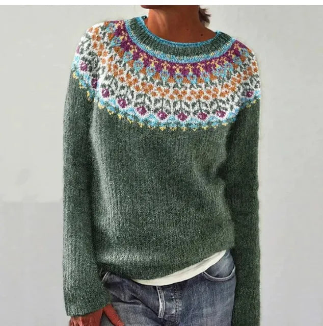 Sofia – Printed O-Neck Long-Sleeve Knit Sweater