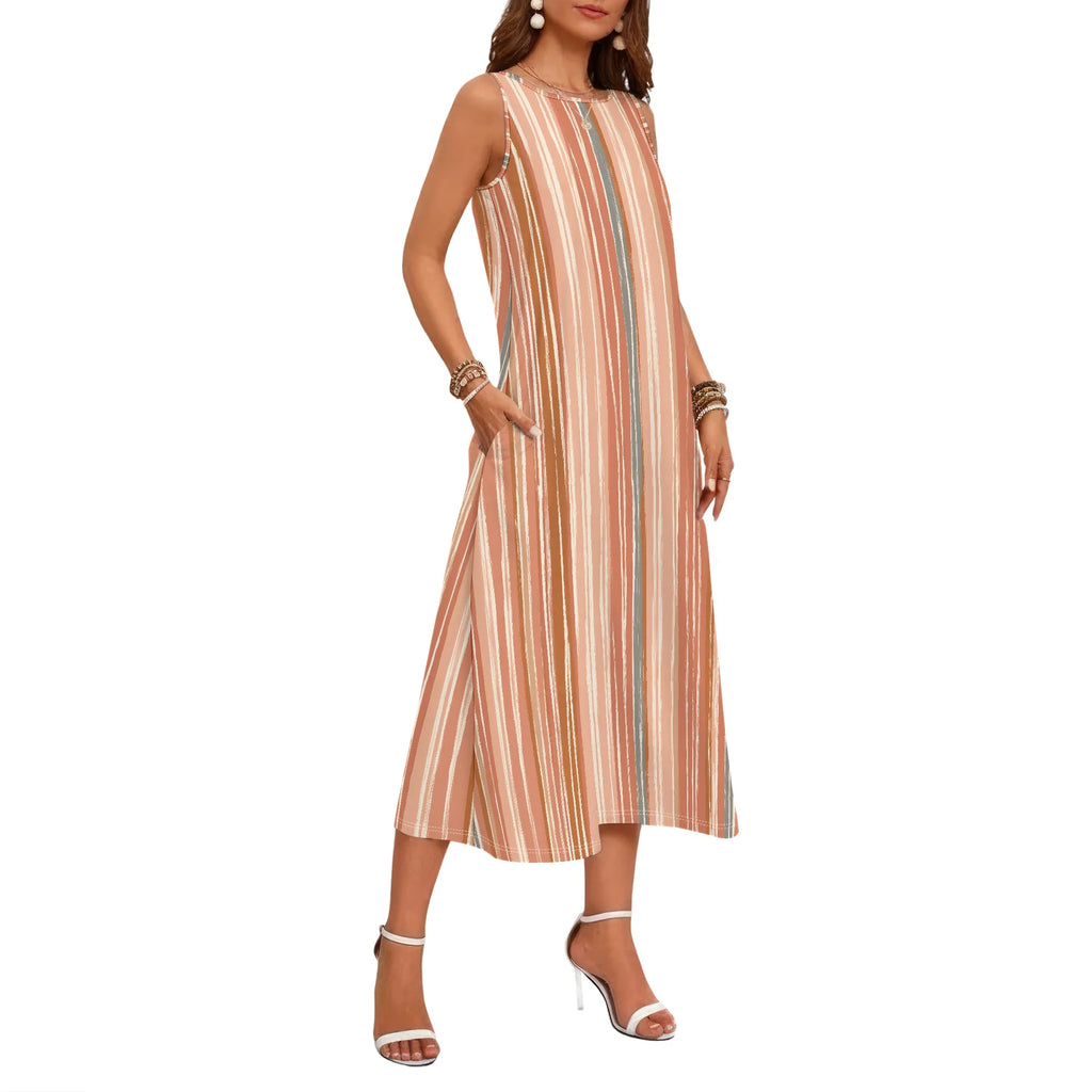 Olivia – Striped Sleeveless Loose-Fit Midi Dress