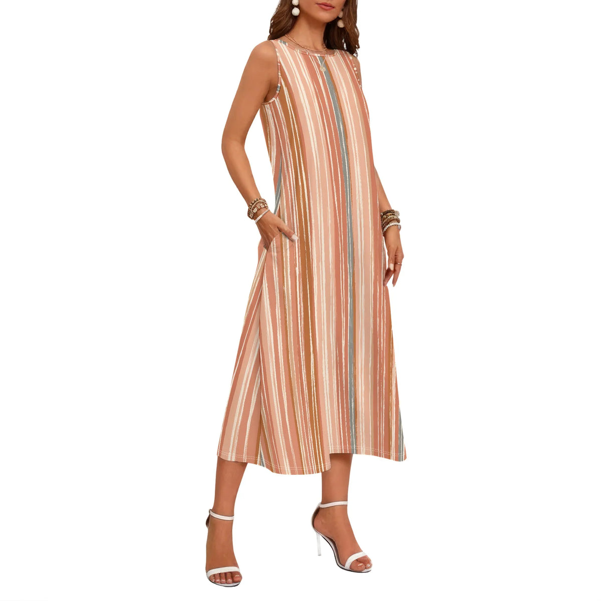 Olivia – Striped Sleeveless Loose-Fit Midi Dress