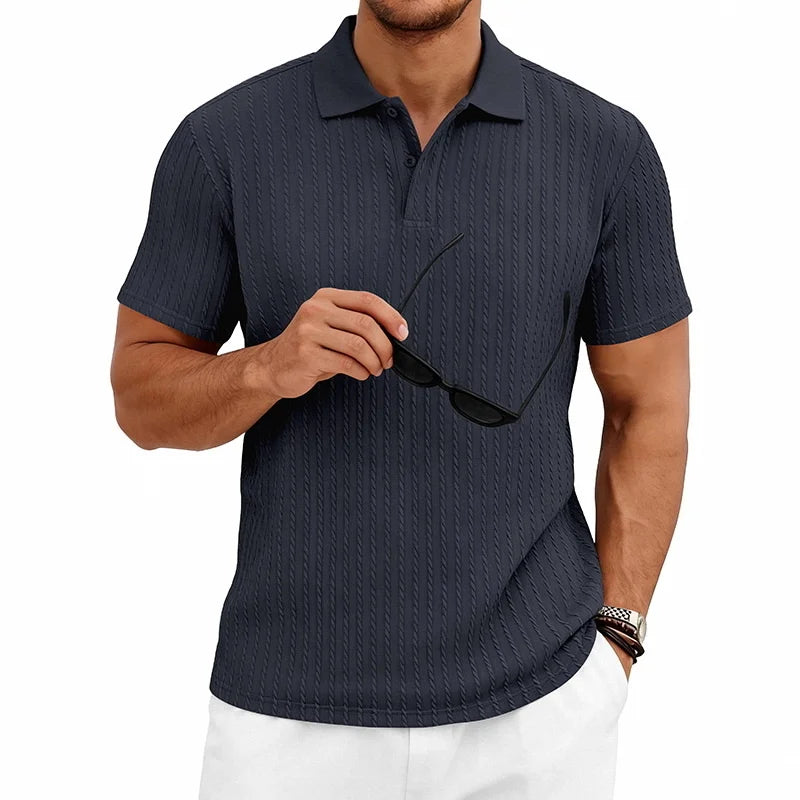 Ethan – Textured Knit Short-Sleeve Polo