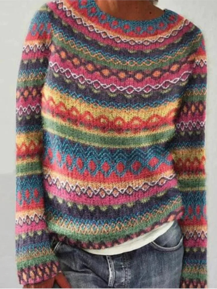 Sofia – Printed O-Neck Long-Sleeve Knit Sweater