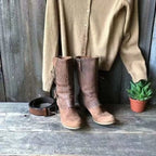 Sofia – Brown Pleated Suede Knee-High Boots