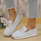 Clara – Metal Buckle Patchwork Slip-On Flats