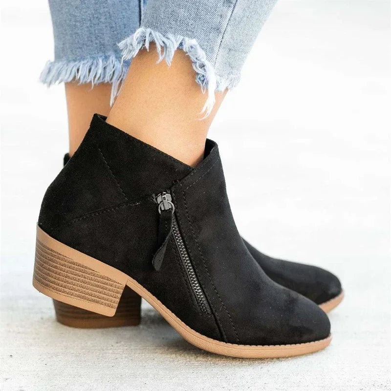 Sofia – Round Toe Side-Zip Ankle Boots