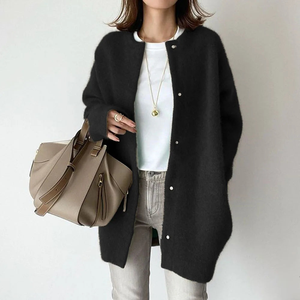 Olivia – Solid Knit O-Neck Button Cardigan