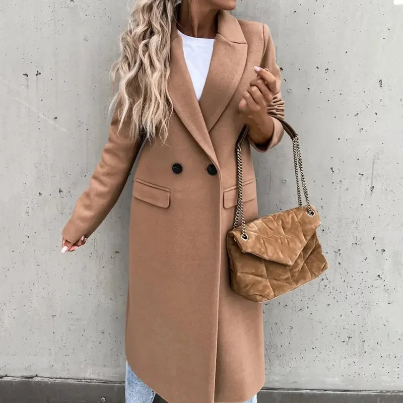 Casual Button Pocket Long Cardigan Woolen Trench Coats Autumn WInter Women Loose Solid Color Overcoats JYFS-8612