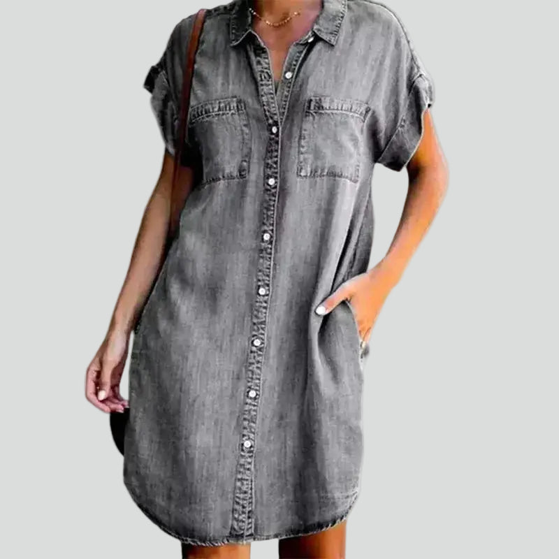 Emily – Denim Button-Up Puff Sleeve Dress