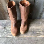 Sofia – Brown Pleated Suede Knee-High Boots